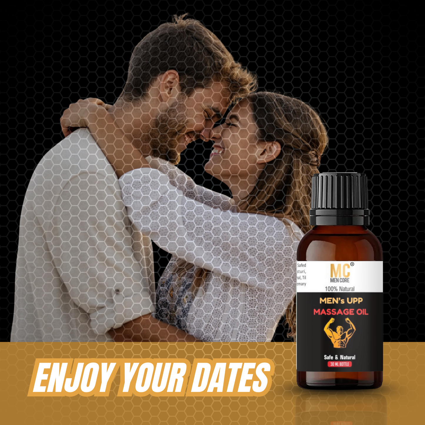 Men Core's Mens Upp Sensual Massage Oil for Muscle Growth & Relaxation – Ayurvedic Herbal Blend with Ashwagandha, Akarkara & Nutmeg – 30ml