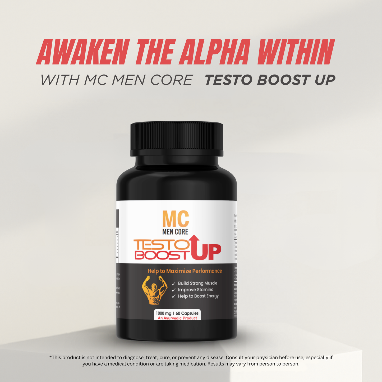 Men Core's Testo Boot Up – Herbal Supplement for Strength & Vitality (1000mg, 60 Capsules)