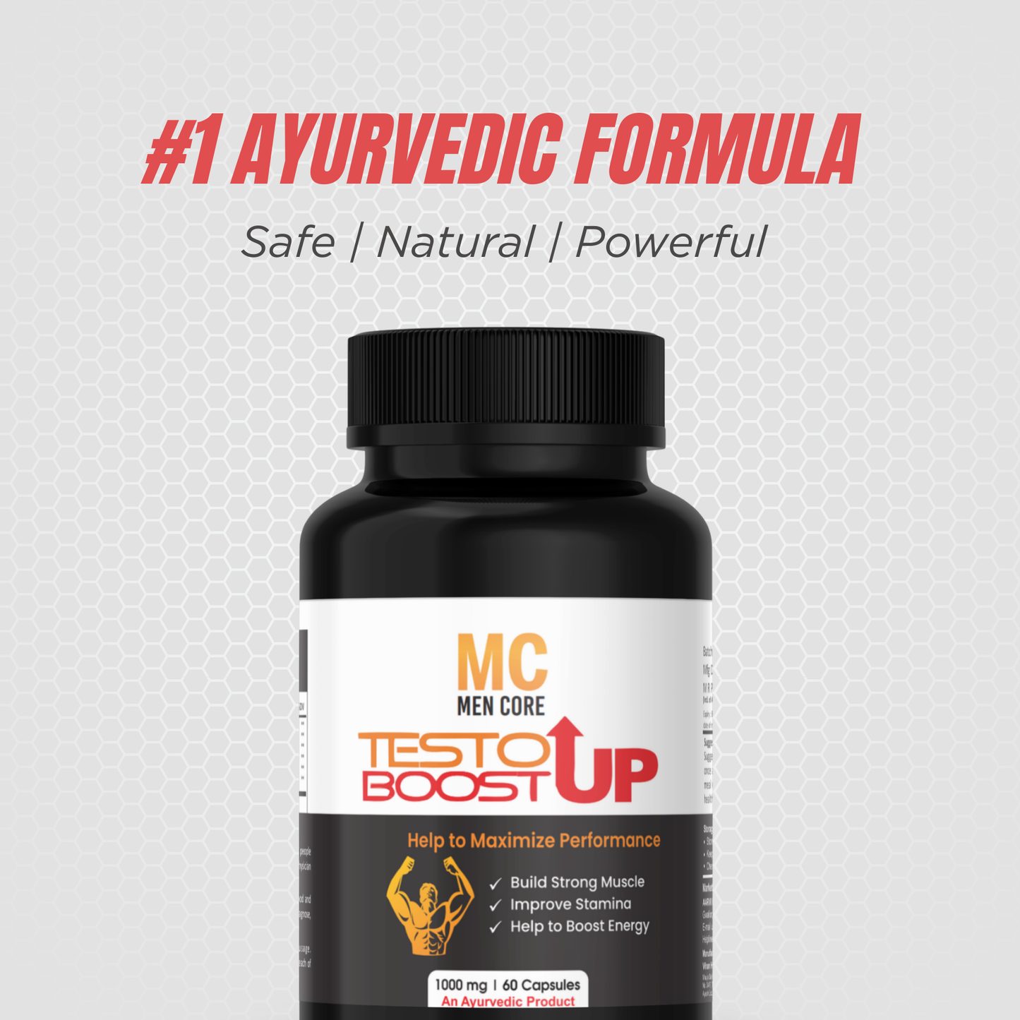 Men Core's Testo Boot Up – Herbal Supplement for Strength & Vitality (1000mg, 60 Capsules)