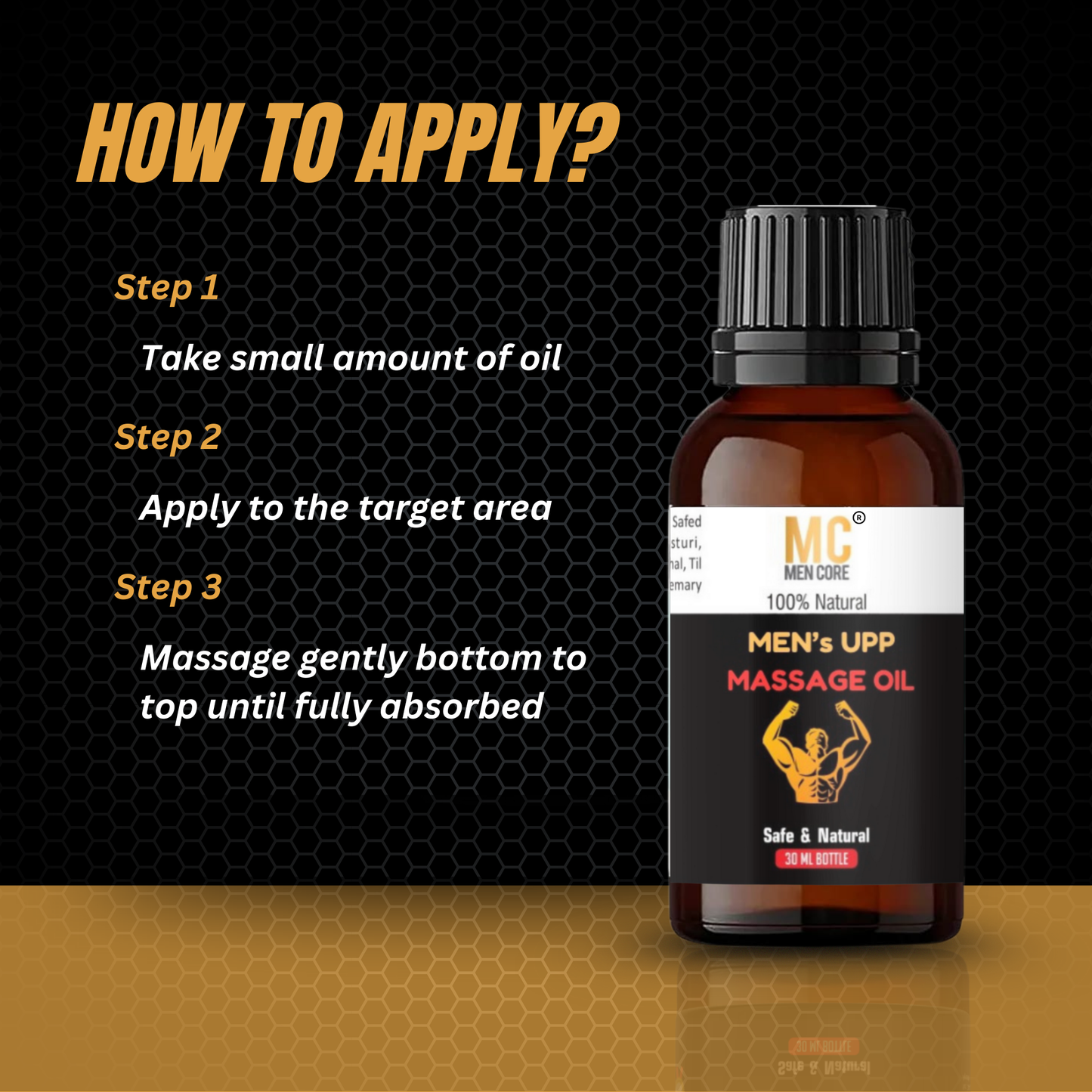 Men Core's Mens Upp Sensual Massage Oil for Muscle Growth & Relaxation – Ayurvedic Herbal Blend with Ashwagandha, Akarkara & Nutmeg – 30ml