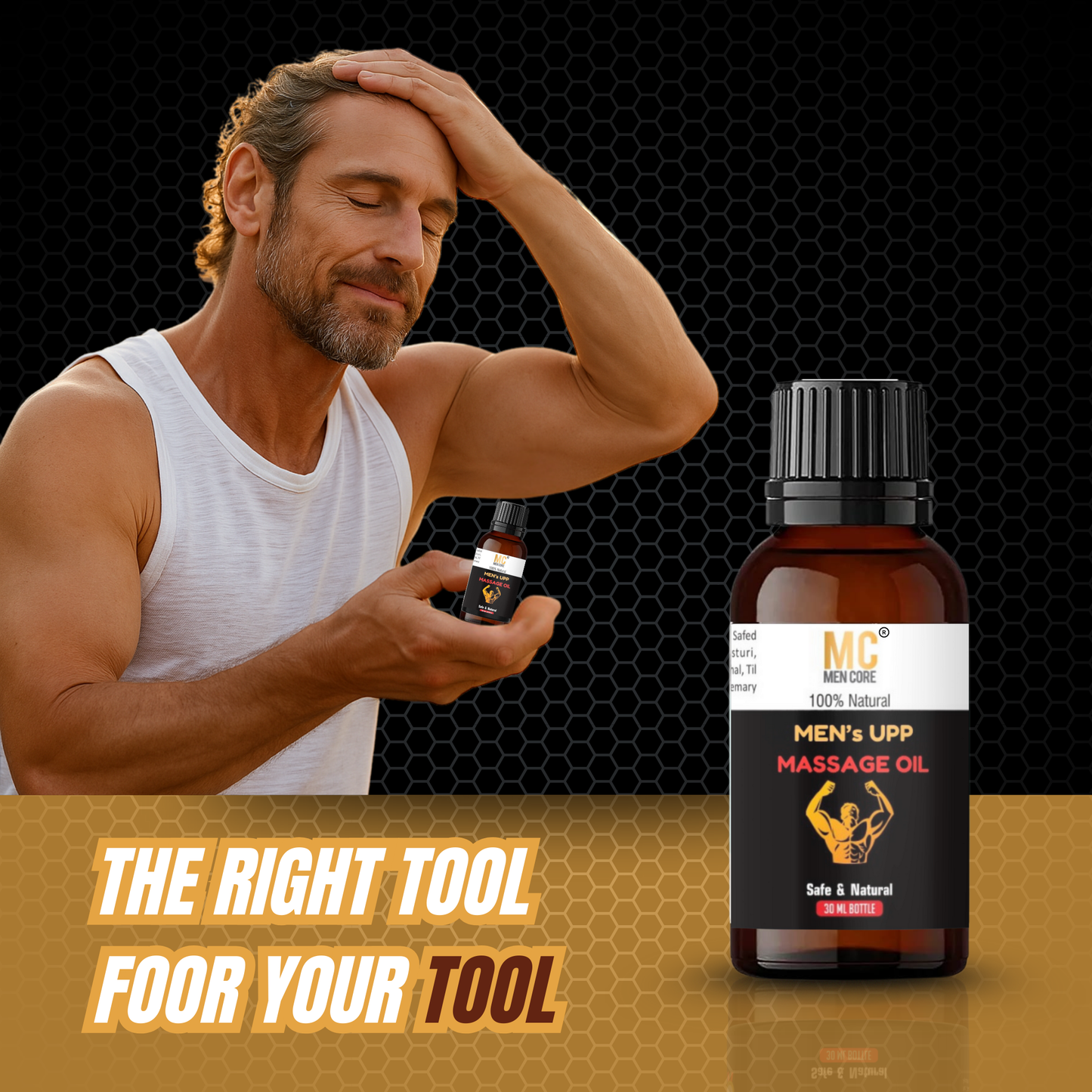 Men Core's Mens Upp Sensual Massage Oil for Muscle Growth & Relaxation – Ayurvedic Herbal Blend with Ashwagandha, Akarkara & Nutmeg – 30ml