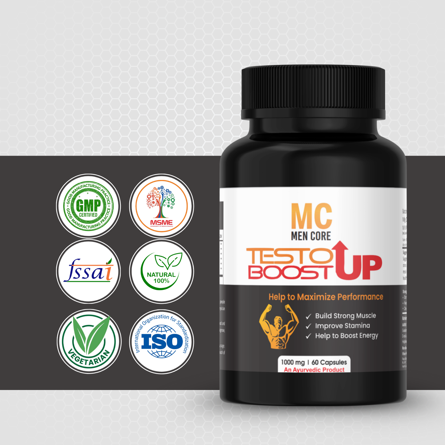 Men Core's Testo Boot Up – Herbal Supplement for Strength & Vitality (1000mg, 60 Capsules)