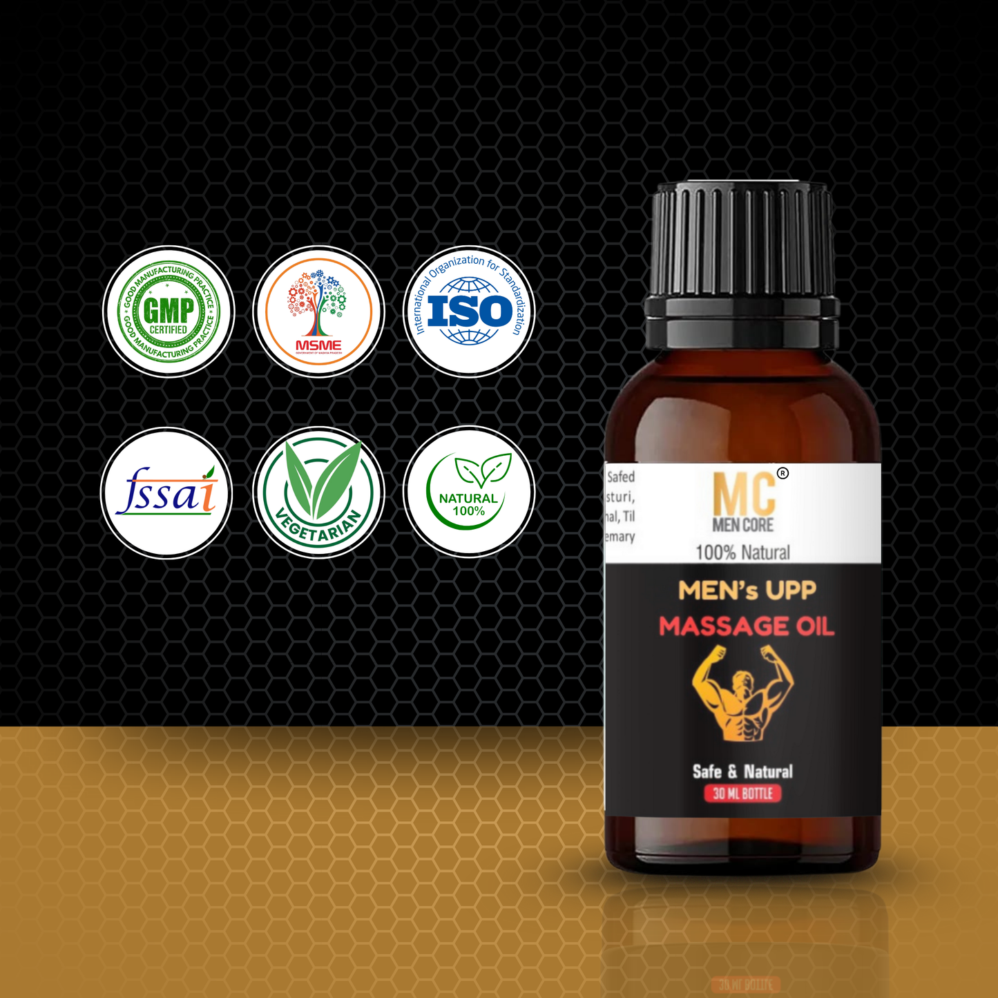 Men Core's Mens Upp Sensual Massage Oil for Muscle Growth & Relaxation – Ayurvedic Herbal Blend with Ashwagandha, Akarkara & Nutmeg – 30ml