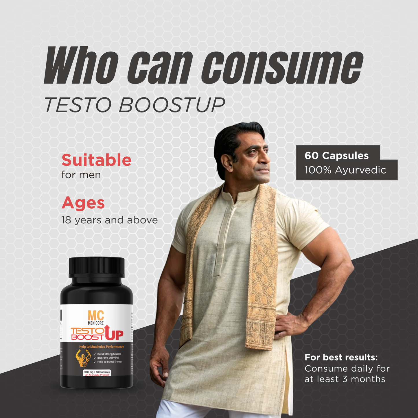 Men Core's Testo Boot Up – Herbal Supplement for Strength & Vitality (1000mg, 60 Capsules)