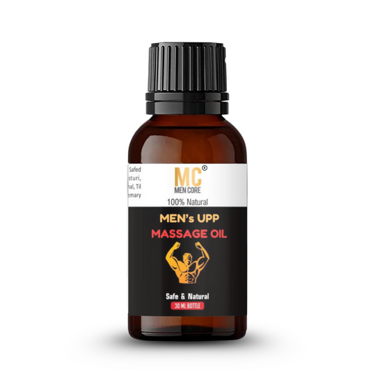 Men Core's Mens Upp Sensual Massage Oil for Muscle Growth & Relaxation – Ayurvedic Herbal Blend with Ashwagandha, Akarkara & Nutmeg – 30ml
