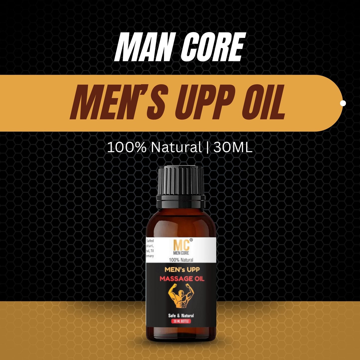 Men Core's Mens Upp Sensual Massage Oil for Muscle Growth & Relaxation – Ayurvedic Herbal Blend with Ashwagandha, Akarkara & Nutmeg – 30ml